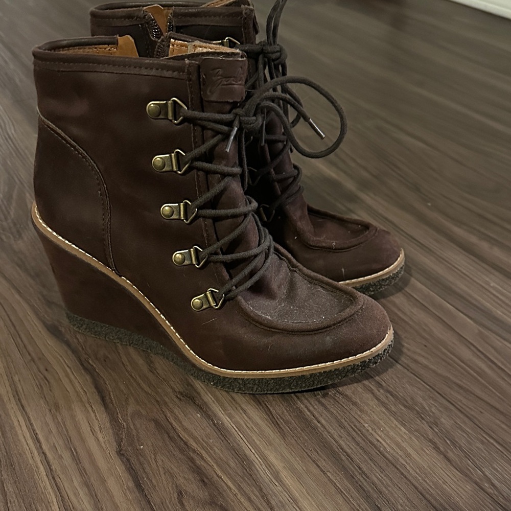 Zodiac Dark Brown Lace Up Wedge Boots
